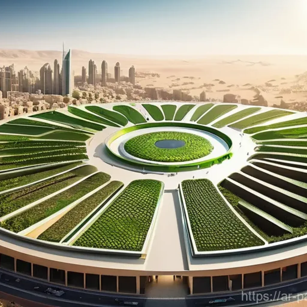 자원순환 경제 모델의 실현 가능성 - **Prompt 1: The Vision of a Circular Arab Metropolis**
A wide, aerial view of a bustling, futuri...