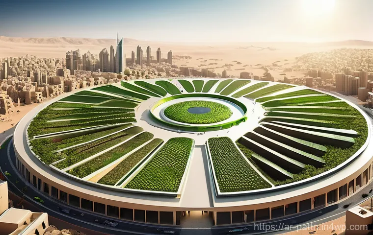 자원순환 경제 모델의 실현 가능성 - **Prompt 1: The Vision of a Circular Arab Metropolis**
    A wide, aerial view of a bustling, futuri...