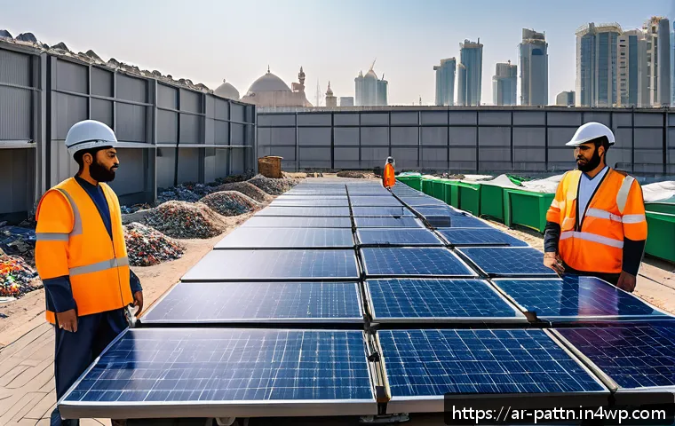 자원순환 경제에서의 인텔리전스 활용 - A futuristic recycling center in a Middle Eastern urban environment, showcasing advanced AI-powered ...