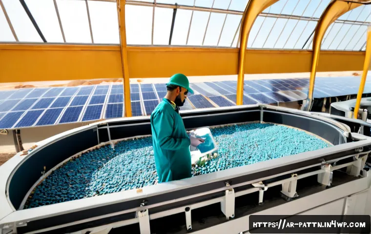 Home 17 자원순환 경제와 청정 기술 - Photorealistic circular economy facility in a modern Arab city, Arab engineers in modest professiona...